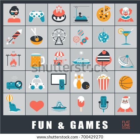 Set of premium quality fun and games icons. Collection of vector icons for games, fun, leisure, sport, hobby, free time. 