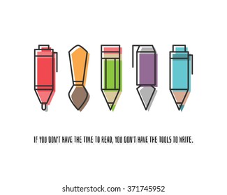 set of premium quality graphic design tools isolated on white background. vector thin line style icons. pencil, pen, paintbrush, marker and ink pen symbol. writing and painting accessories
