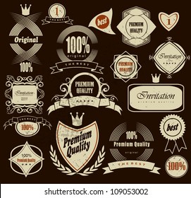 Set of Premium Quality and Guarantee Label with retro vintage styled design, vector