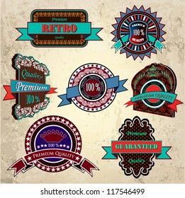 Set of Premium Quality and Guarantee Label with retro vintage styled design, vector