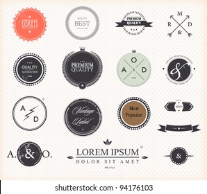 Set of Premium Quality and Guarantee Labels with retro vintage styled design, vector