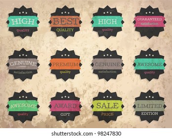 Set of Premium Quality and Guarantee Labels with retro vintage styled design, vector