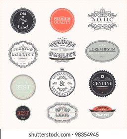 Set of Premium Quality and Guarantee Labels with retro vintage styled design, vector