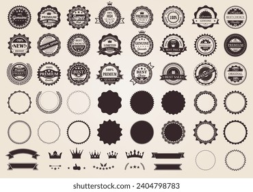 Set of premium quality, guaranteed, genuine badges. Premium luxury emblems in retro style. Vintage decoration.