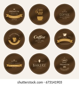 Set of premium quality guaranteed label for vintage design. Banner vector. Paper coaster coffee shop.
