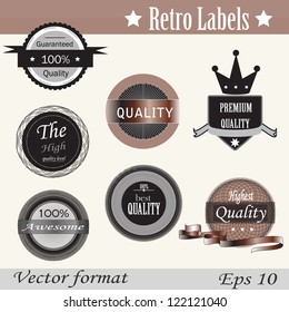Set of Premium Quality Labels With Retro Styled Design, Isolated On Beige Background - Vector illustration