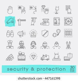 Set of premium quality line security and protection icons. Collection of web safety icons. Vector illustration.