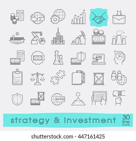 Set of premium quality line strategy and investment icons. Collection of web business icons. Vector illustration.