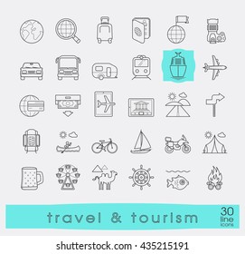 Set of premium quality line travel and tourism icons. Collection of icons.for travel, journey, vacation, trips, means of transport. Info graphics elements collection. Web graphics.