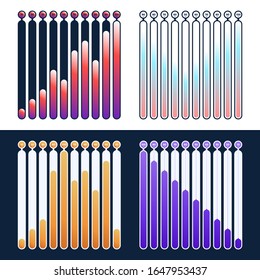 Establecer plantilla de ilustración vectorial de presentación de gráficos de barras de análisis de marketing de calidad superior. Diseño de visualización de datos empresariales. Increíble gráfico de líneas de información de estadísticas corporativas.