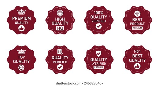 Set of premium quality red and white badge collection. vintage quality badges. premium quality, guaranteed, certified sticker tag collection. vintage red badge label for marketing.