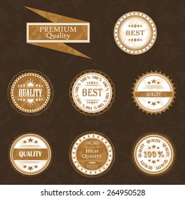 Set of premium quality and retro labels. Vintage Design and Grunge background       