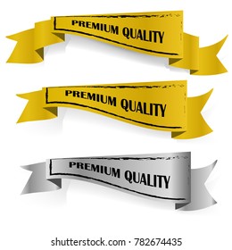 set of premium quality sale label ribbon badge with gold and silver design isolated on white background
