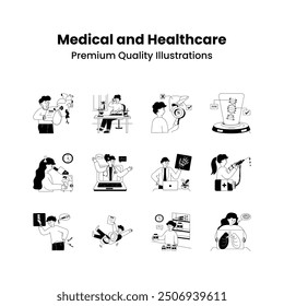 Un conjunto de Ilustraciones incompletas de la medicina y la atención médica de la calidad de Premium
