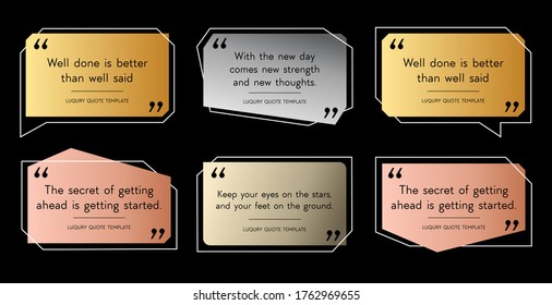 Set of premium quote template. Luxury gold, silver, bronze banners