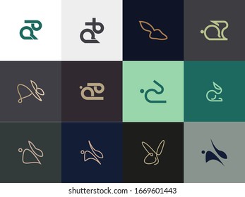 set of Premium rabbit logo colorful design