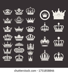 set of premium retro vintage badge crown ribbon floral ornament -  business logo design vector template 
