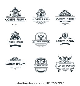 set of premium retro vintage badge frame ornament and abstract circle logo design vector template