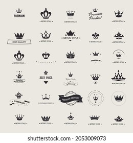 set of premium retro vintage and gold crown - logo design vector template