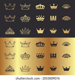 set of premium retro vintage and gold crown - logo design vector template