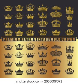 set of premium retro vintage and gold crown - logo design vector template