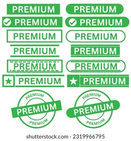 Juego de sellos de goma de primera calidad. Sello de goma verde premium, diseño de icono de marca de verificación, concepto de confirmación, ilustración vectorial aislada