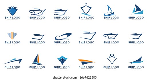 Set of Premium Ship logo with modern concept. ship icon vector illustration
