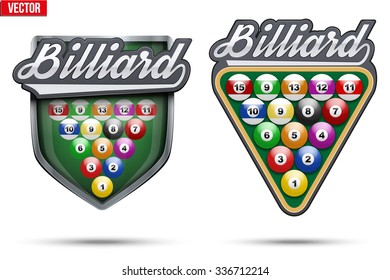 Set of Premium symbols of Billiard label and tag. Symbol of sport or club. Vector Illustration isolated on white background.