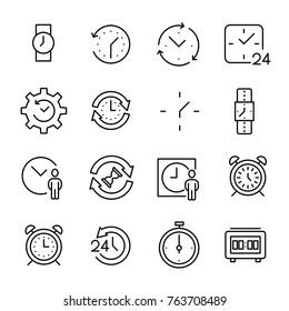 Set of premium time icons in line style. High quality outline symbol collection of clock. Modern linear pictogram pack of period. Stroke vector illustration on a white background.
