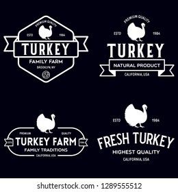Set of premium turkey labels, badges and design elements. Logo for butchery, meat shop, steak house, farm etc. Vector vintage illustration.