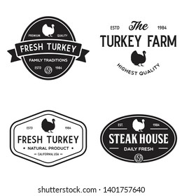 Set of premium turkey labels, badges and design elements. Logo for butchery, meat shop, steak house, farm etc. Vector vintage illustration.