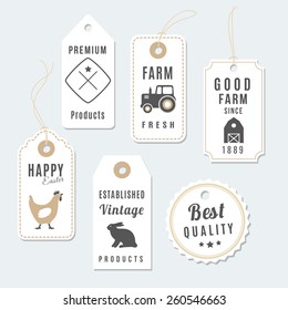 Set of premium vintage farm tags, labels, vector illustration, isolated objects, design elements