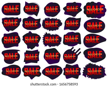 Set Pre-Order Sale bubble banners design template, discount tags collection, vector illustration
