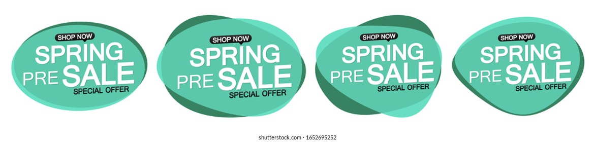 Set Pre-Order Spring Sale bubble banners design template, discount tags, app icons, vector illustration