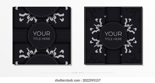 Set of Preparing postcards in black with Indian patterns. Vector Template for print design