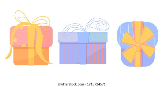 set of present box, gift boxes in cartoon style, vector illustration
