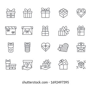 Set of present box Related Vector Line Icons. 