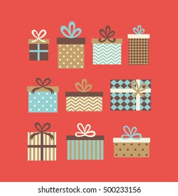Set of present boxes. Vector illustration.