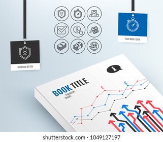 Set of Present delivery, Shield and Love mail icons. Buy currency, Usd currency and Checkbox signs. Timer, Dollar and Cashback symbols. Shopping service, Protection or security, Valentine letter