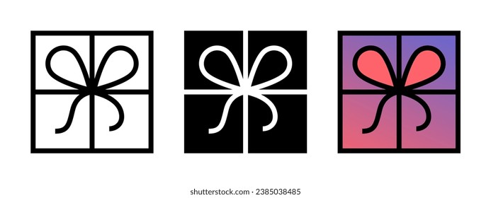 Set of present gift box trendy icons. Pixel perfect, linear, editable outline, flat solid, color gradient style. Celebration package signs.