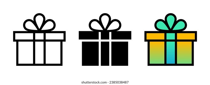 Set of present gift box trendy icons. Pixel perfect, linear, editable outline, flat solid, color gradient style. Celebration package signs.
