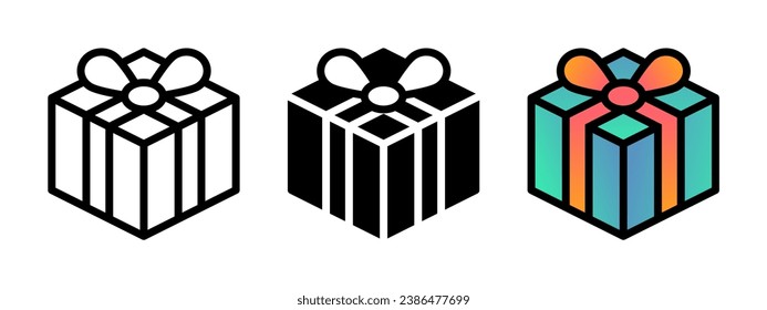 Set of present gift box trendy icons. Pixel perfect, linear, editable outline, flat solid, color gradient style. Celebration package signs.