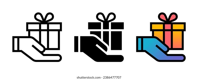 Set of present gift box trendy icons. Pixel perfect, linear, editable outline, flat solid, color gradient style. Celebration package signs.