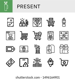 Set of present icons such as Bow, Air hockey, Easter, Shopping cart, Bouquet, Coupons, Price tag, Firecracker, Gift, Coupon, Important delivery, Bonus, Flower bouquet , present