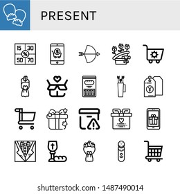 Set of present icons such as Mittens, Coupons, Shopping cart, Bow, Flower bouquet, Bouquet, Gift, Cracker, Price tag, Important delivery, Wedding gift, Communion , present