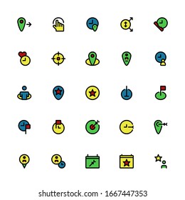 Set of Present Time Location Navigation filled style icon - vector