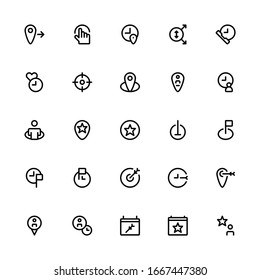 Set of Present Time Location Navigation outline style icon - vector