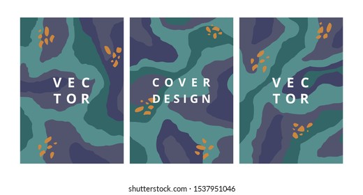 Set of presentation banner layout template with abstract wild texture. Modern design background in green and blue color. Minimal cover for business, brochure and branding design. Vector illustration