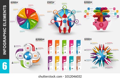Set of presentation business 3d infographics vector design template. Can be used for steps, concept with 6 options, parts or processes, workflow, graph, diagram, chart, marketing icons, info graphics.