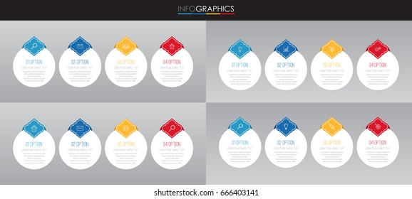 Set of presentation Business Info-graphic Template diagram with 4 steps multi-Color design, labels design, Vector info-graphic element, Flat style vector illustration EPS 10.